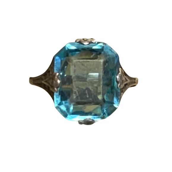 Antique Jewelry - Antique?/Vintage Ring 5.25 Sterling Silver & Blue Glass Ring